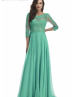 Elbow Sleeves Beaded Lace Long Chiffon Prom Dress 